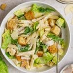 bowl of chicken caesar pasta salad