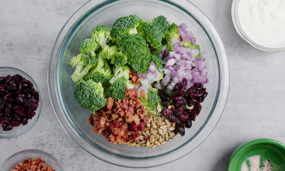 bowl of lightened up broccoli salad