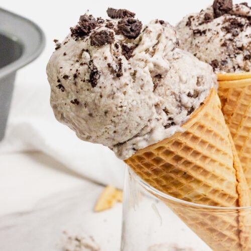 two orea cottage cheese ice creams with cones