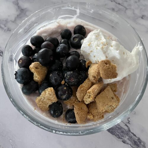 high protein blueberry cheesecake bowl