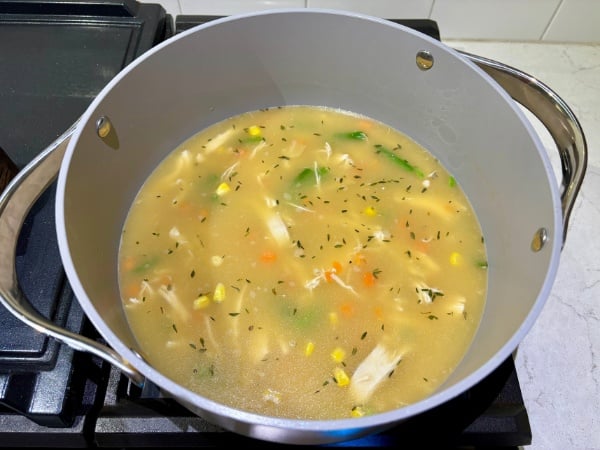 cooking chicken broth and veggies