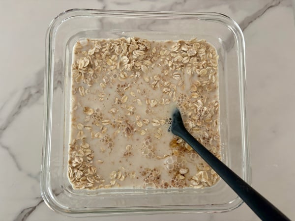 mixing ingredients for Apple Cinnamon Oatmeal Bake mixing ingredients