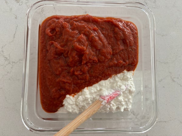 sauce and cottage cheese about to mix it