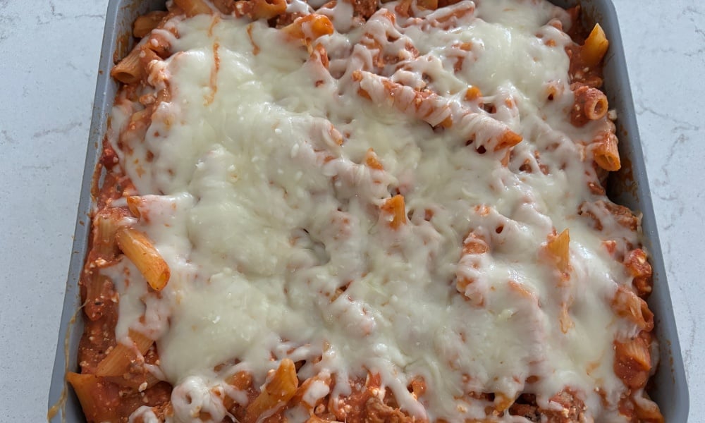 delicious high protein cottage cheese pasta bake