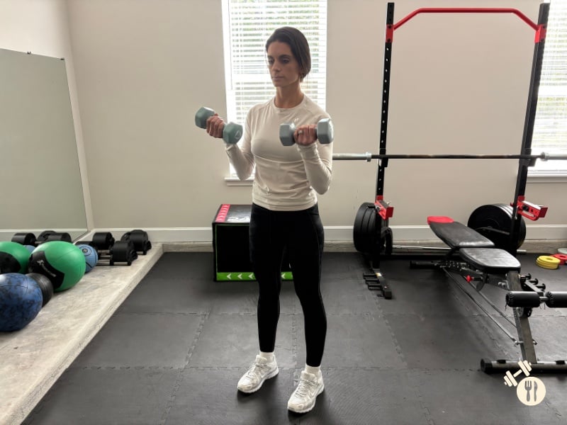Dumbbell Bicep Curls up position Dumbbell Bicep Curls up position