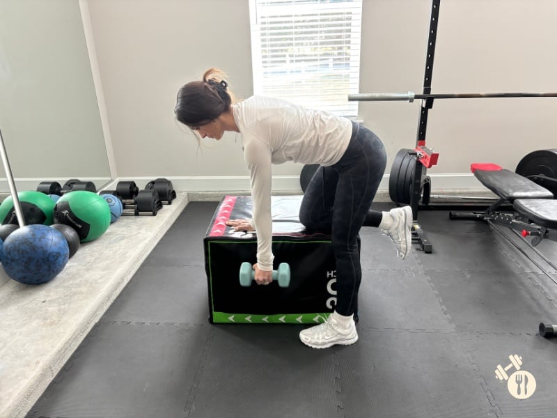 Single Arm Dumbbell Row down position Single Arm Dumbbell Row down position