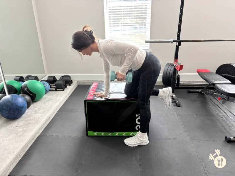 Single Arm Dumbbell Row up position Single Arm Dumbbell Row up position