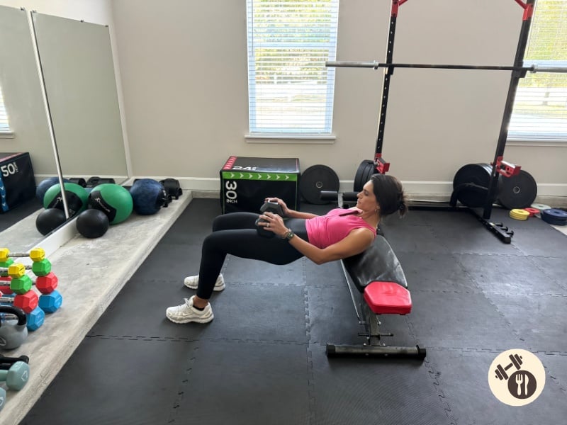 tami-smith-1-and-quarter-hip-thrust-top Tami at the top of a 1 + ¼ Hip Thrust