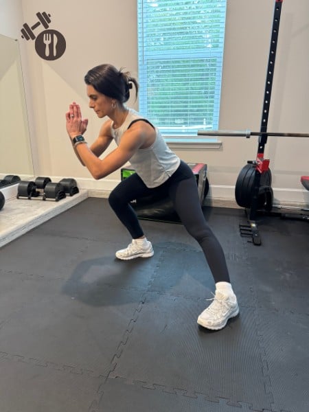 Alternating Lateral Lunge with Knee Raise - down Alternating Lateral Lunge with Knee Raise - down