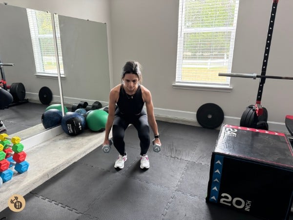 Dumbbell Squat Clean down position Dumbbell Squat Clean down position